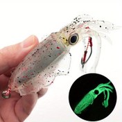 Resim 1 adet 60G Biyomimetik Ahtapot Başlı Jig - 15cm Şeffaf Gri Yumuşak Yem, Kırmızı & Siyah Sıçrama Tasarımı, Karanlıkta Parlayan Gözler ve Keskin Kanca ile Derin Deniz Tekne Balıkçılığı için, Tekne Balıkçılığı Aksesuarı | Karanlıkta Parlama Özelliği | Dayanıklı Silikon Malzeme 