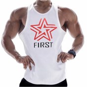 Resim PUNIX Özel Üretim Fırst Baskılı Geniş Yaka Kolsuz Sportwear Erkek Gym T-shırt 