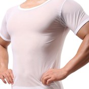 Resim Erkekler İçin Buzlu Sliky Fiber Kumaş Slim Fit Atlet - Ultra İnce Nefes Alabilen Yarı Şeffaf Yuvarlak Yaka Tişört, Makinede Yıkanabilir Her Mevsim Günlük Giysi & Pijama, Rahat Ev Kıyafeti, Dar Kesim Tasarım, Esnek Kumaş 