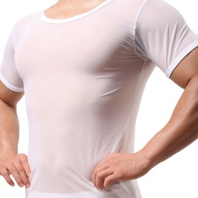Resim Erkekler İçin Buzlu Sliky Fiber Kumaş Slim Fit Atlet - Ultra İnce Nefes Alabilen Yarı Şeffaf Yuvarlak Yaka Tişört, Makinede Yıkanabilir Her Mevsim Günlük Giysi & Pijama, Rahat Ev Kıyafeti, Dar Kesim Tasarım, Esnek Kumaş 