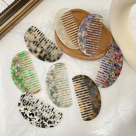 Resim Vintage Esintili Asetat Saç Tarağı - Geniş Diş, Tüm Saç Tipleri İçin Moda Aksesuarı 