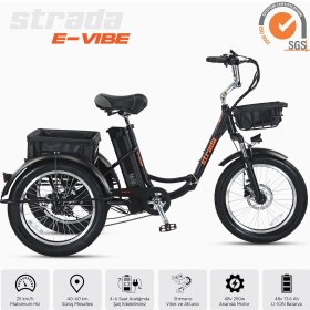 Resim Strada Cycles E-Vibe Hidrolik Disk 20 Jant Üç Tekerlekli Elektrikli Bisiklet 