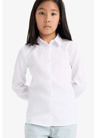Resim Defacto Kız Çocuk Okula Dönüş Slim Fit Dar Kesim Bengalin Uzun Kollu Gömlek K9023a625auwt34 Beyaz 