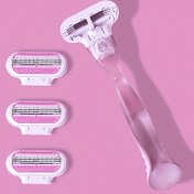 Resim Pink Ladies' Basit Tarz Moda Renk Blok Tutacaklı 3 Katmanlı Paslanmaz Çelik Elektro Kaplamalı Alüminyum Manuel Tıraş Makinesi Tutucu 