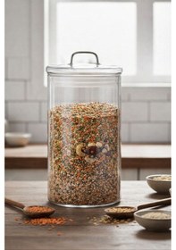 Resim 1700 Ml Cam Kavanoz Kapaklı Bakliyat, Baharat & Kuru Gıda Saklama Kabı Şeffaf, Dayanıklı Cam 