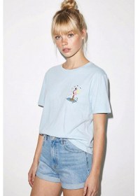 Resim Shade Kadın Pamuk El İşi Flamingo Nakış Detaylı Tasarım T-shirt 1004 60282049 - Bebe Mavisi L 