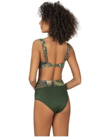 Resim Endeep Kadın Yeşil Yaprak Desenli Parıltılı Yüksek Bel Bikini Takımı-yeşil 