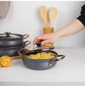 Resim Oms 3724 Bakraç Güveç 3'Lü Sahan Seti Antrasit 16 - 18 - 20 Cm 