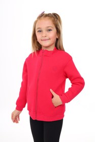 Resim Toontoy Kız Çocuk Dik Yaka Fermuarlı Yarım Düşük Omuz Örme Hırka - 2 İplik Şardonlu 
