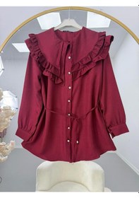 Resim Lovie Moda Fırfır Yaka Bağcıklı Tunik Bordo 