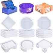 Resim Silikon Bardak Altlığı Reçine Kalıpları, Yuvarlak Kare Sekizgen Şekilli Tutucu Kalıplar, Epoksi Reçine için Bardak Altlığı Silikon Kalıpları, DIY Sanat El Sanatları Bardak Matları 