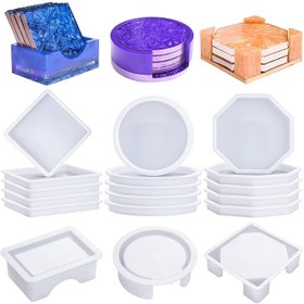 Resim Silikon Bardak Altlığı Reçine Kalıpları, Yuvarlak Kare Sekizgen Şekilli Tutucu Kalıplar, Epoksi Reçine için Bardak Altlığı Silikon Kalıpları, DIY Sanat El Sanatları Bardak Matları 