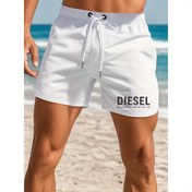 Resim Erkek Yazlık Plaj Şortu - "DIESEL" Yazı Baskılı, İpli Belli ve Yüzme, Sörf ve Açık Hava Etkinlikleri için Cepli, Günlük Sportif Polyester Yüzme Şortu, Yüzme Şortu 