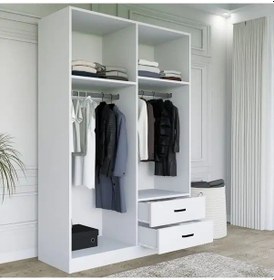 Resim Yaman Mat Beyaz 4 Kapılı 2 Çekmeceli Elbise Dolabı - Gardırop Beyaz 