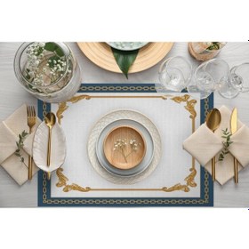 Resim Mavi Barok Desen Kumaş Amerikan Servis 4'lü Set 35x50cm Keten, Ulusl. Yıkama Ve Solmama Sertifikası Çok Renkli 