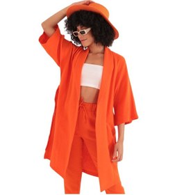 Resim Rahat Kesim Kimono Üst - Turuncu Çok Renkli 