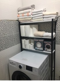 Resim İZMİR ALİNDA MOBİLYA Çamaşır Makinesi Üstü Düzenleyici Raf Banyo Dolabı Rafı Makine Üstü Beyaz 3 Raflı Banyo Düzenleyici 
