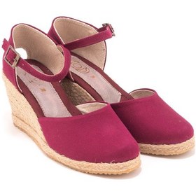 Resim Star Tombis Gerçek Elişi Bilekten Bantlı Topuğu Açık Keten Espadril Dolgu Topuk Handmade Bordo 