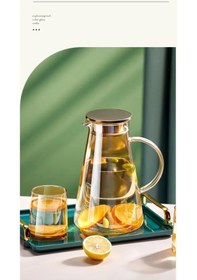 Resim Borosilikat Cam Metal Kapaklı Lüks Sürahi 1900 Ml İpk Gold 