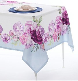 Resim Çiçek Desen Leke Tutmaz Dokuma Kumaş Masa Örtüsü 145x145 Cm 
