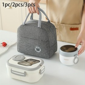 Resim 1Pc/2Pcs/3Pcs Taşınabilir Öğle Yemek Kutusu Seti Öğle Yemek Kutusu + Yulaf Kahvaltı Kupası + İzolasyon Çantası, Taşınabilir Öğle Yemek Kutusu Pp Malzemesi Mikrodalga Fırında Isınmak İçin Konabilir, Alüminyum Folyo İzolasyon Çantası ve Yulaf Kupası ile. 