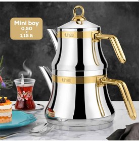 Resim Lines Naz Mini Boy Paslanmaz Çelik Kapsül Tabanlı Çaydanlık Takım Altın 