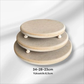Resim Ahşap Boyanabilir-Ham Mdf- Üç Ayaklı Yuvarlak 3lü Sunumluk Takımı -Kahvaltı Sunumluk Takımı 