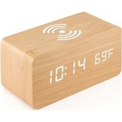 Resim Turcoshop11 Ytaide Bamboo Dijital Ahşap Tasarım Kablosuz Şarjlı Dimmable Çift Alarmlı Masa Saati 