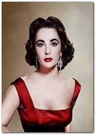 Resim Ahşap Tablo Elizabeth Taylor Kırmız Elbise Küpeler 