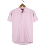 Resim Erkek Pembe Hakim Yaka Yarım Patlı Ekoseli Kısa Kollu Slim Fit Gömlek Pembe 