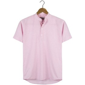 Resim Erkek Pembe Hakim Yaka Yarım Patlı Ekoseli Kısa Kollu Slim Fit Gömlek Pembe 