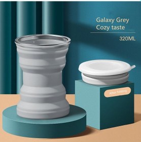 Resim Gri Taşınabilir Silikon Katlanabilir Su Bardağı Açık Isıya Dayanıklı Kapaklı Kupa Katlanabilir Seyahat İçme Bardağı Gri 
