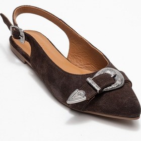 Resim Luvi Shoes Dorothy Kahverengi Süet Hakiki Deri Tokalı Sivri Burunlu Kadın Sandalet Kahverengi 