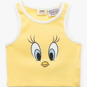 Resim Koton Tweety Lisanslı Pamuklu Slim Fit Bisiklet Yaka Baskılı Crop Atlet Sarı 5skg30126ak Sarı 
