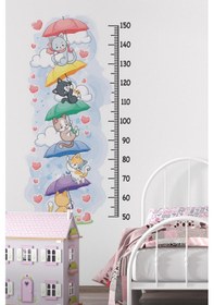 Resim Sevimli Kedilerle Süslü Boy Cetveli Sticker, Çocuk Bebek Odası Boy Ölçer Sticker Dijital Baskı 