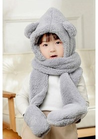 Resim Bundera Babykid Çocuk Kapüşonlu Peluş Bere Atkı Eldiven Welsoft 