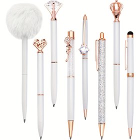 Resim 8/5 Tükenmez Kalem Seti, Metal ve Kristal Elmas Tasarımlarıyla, Günlükler ve Parıltılı Yazma İçin Mükemmel, Zarif Siyah Mürekkeple, Ofis veya Evde Kadınlar İçin Şık Bir Hediye Olarak İdeal. 