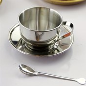 Resim 1 adet Vintage Kahve Kupası Cappuccino Kupası Kahve Kupası Kolları Latte Kupası Paslanmaz Çelik Konsantre 
