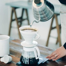 Resim Hario V60 02 Seramik Kahve Demleme Seti Beyaz 