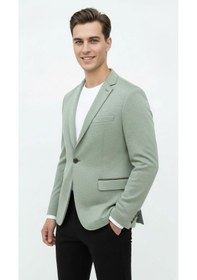 Resim Plus Scorpion Haki Erkek İtalyan Kesim Blazer Ceket Kol Yamali, Slim Fit, Şık Ve Modern Tasarım Haki Yeşil 