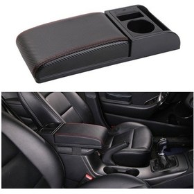 Resim Araba Çok Fonksiyonlu Çift Usb Kol Dayama Kutusu Güçlendirici Ped, Karbon Fiber Deri Düz Tip Black Red 