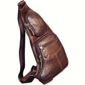 Resim Erkekler için Vintage Çapraz Askılı Çanta, Ayarlanabilir Kayış ve Fermuarlı Kapatma - Çok Bölmeli Kahverengi Deri İmitasyon Doku, Altın Tonlu Donanım, Pabuc Butona & Toka Kapama, Seyahat Bisiklet Günlük Kullanım İçin Dayanıklı Çapraz Sling Çantası Unisex Tasarım, Çok Cepli Organizör Erkek Ve Bayanlar İçin Ideal Hediye (Kahverengi) Casual & Resmi Etkinlikler Açık Havada Kullanım 