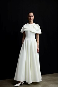 Resim cercis KADIN ABİYE BOLERO DETAYLI STRAPLEZ KLOŞ ETEKLİ UZUN ELBİSE 