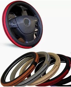 Resim Geçmeli Direksiyon Kılıfı Hasır Örgülü Oto Yeni Model Direksiyon Kılıfı Bordo 37-38cm 