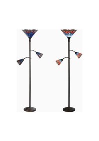Resim Home London Breeze L30812 El Yapımı Tiffany Vitray 3 Işıklı Ayaklı Lambader 178 Cm Red Blue Diğer 