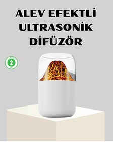 Resim TeknomAVM Ultrasonik Alev Efektli Aromaterapi Difüzörü USB Şarjlı ve Otomatik Kapanma Özellikli 