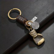 Resim HUANMING Vintage Boks Eldiven Anahtarı - Alaşım Antik Pirinç Kaplama, Örgülü Sahte Deri, Sahte Deri Kaplama, Üniseks Aksesuar, dokumasız Kumaş, Bitki Bazlı, Cool & Elit Tasarım 