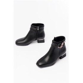 Resim Rm-504 Siyah Toka Aksesuarlı Topuklu Fermuarlı Günlük Kadın Bot Acı Kahverengi 