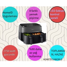 Resim Philips Airfryer Mükemmel Yemekler için Yeni Nesil Çift Hazneli Yağsız Hava Fritözü (9 Litre) 