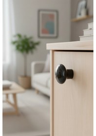 Resim Siyah Plastik Mantar Düğme Mobilya Kulpu - Tek Vidalı - Dolap Ve Çekmece Kulpu Siyah 